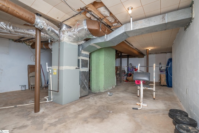 basement featuring heating unit