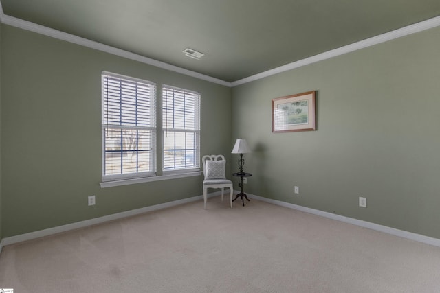 unfurnished room with carpet flooring and ornamental molding