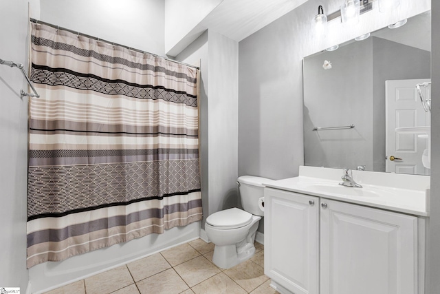 full bathroom with tile patterned floors, vanity, shower / bath combination with curtain, and toilet