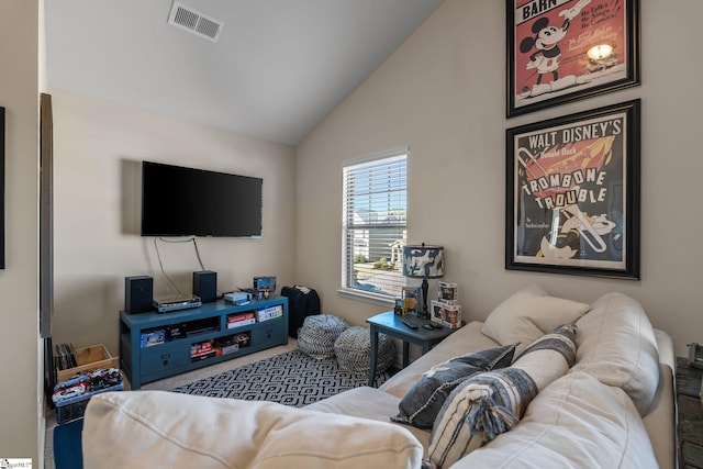 living room with vaulted ceiling