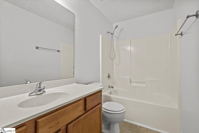 full bathroom featuring tile patterned flooring, shower / tub combination, vanity, and toilet