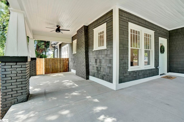 view of patio / terrace featuring ceiling fan and a porch