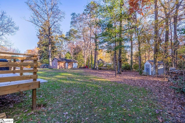 view of yard with a storage shed