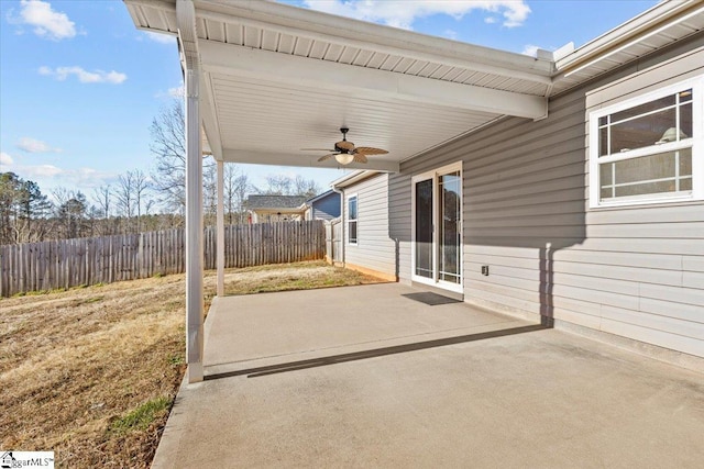 view of patio featuring ceiling fan