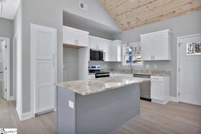 kitchen with a center island, white cabinetry, and stainless steel appliances