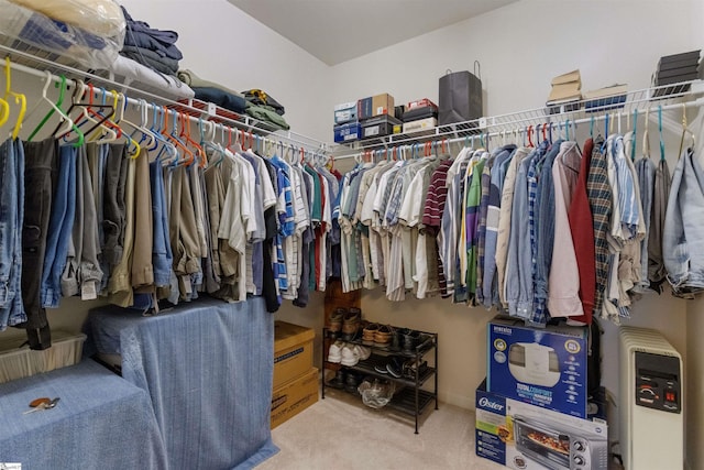 walk in closet with carpet