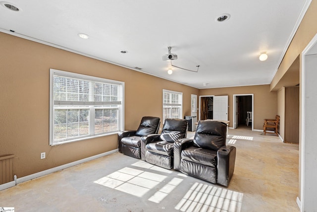 home theater featuring radiator heating unit