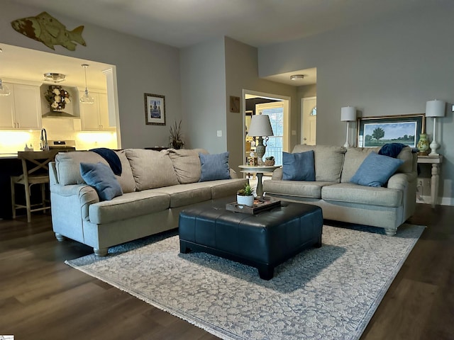 living room featuring dark hardwood / wood-style floors