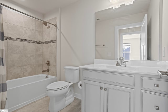 full bathroom featuring shower / bath combo with shower curtain, vanity, and toilet