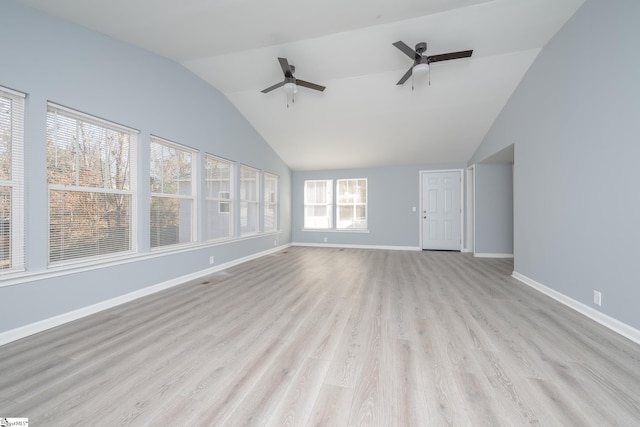 interior space with ceiling fan and light hardwood / wood-style flooring