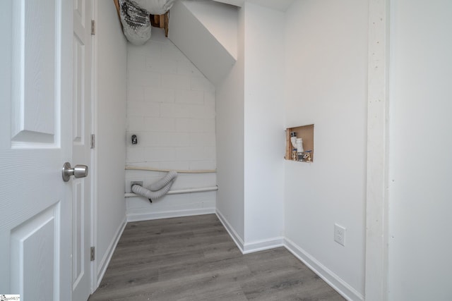 bathroom with wood-type flooring