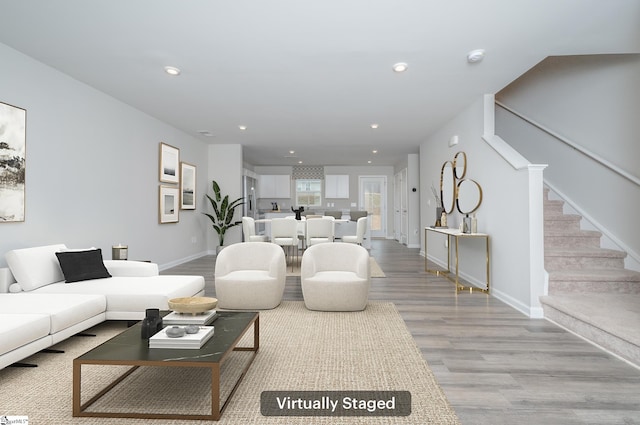 living room featuring light wood-type flooring