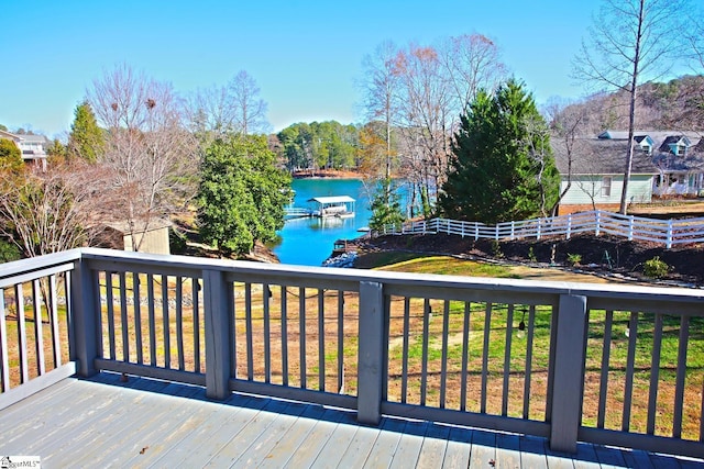 wooden deck with a water view