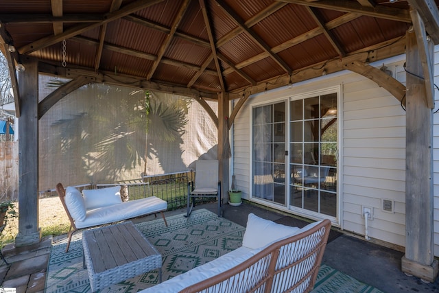 view of patio / terrace with a gazebo and outdoor lounge area