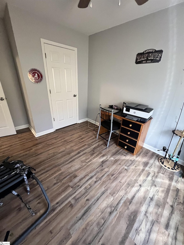 office area featuring ceiling fan and wood-type flooring