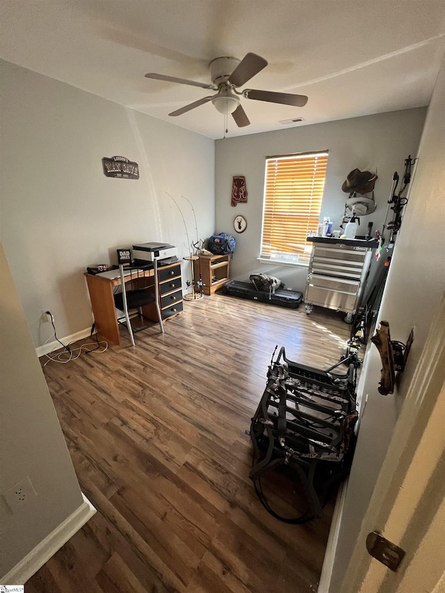 office area featuring ceiling fan and hardwood / wood-style flooring