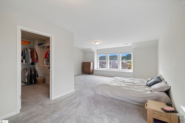 carpeted bedroom with a spacious closet and a closet