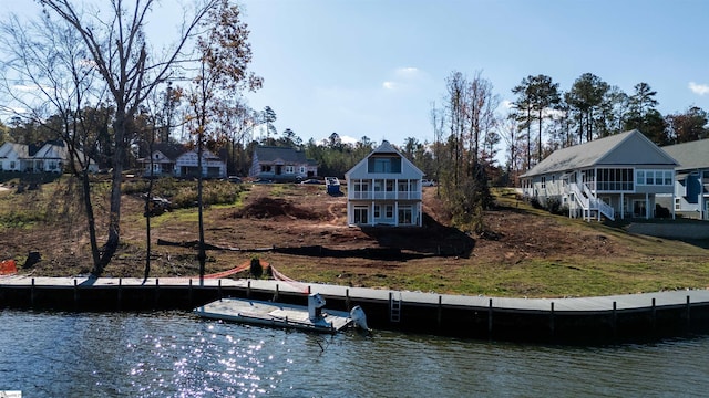 view of dock with a water view