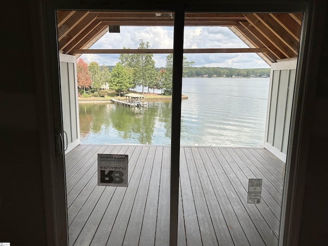 dock area with a water view