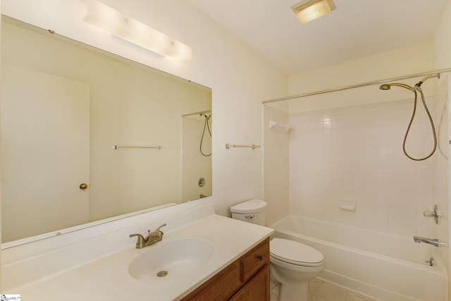 full bathroom featuring toilet, bathtub / shower combination, tile patterned flooring, and vanity