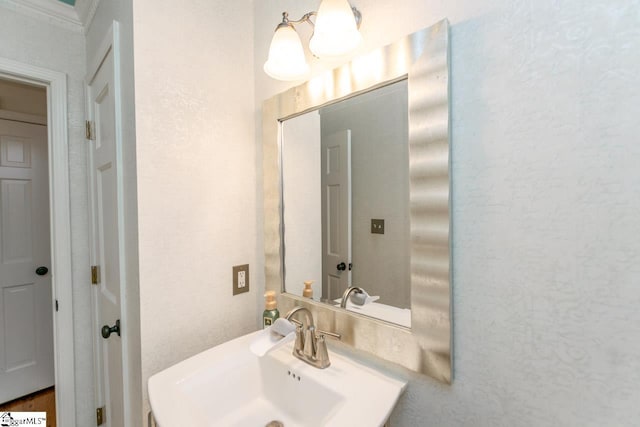 bathroom featuring crown molding and sink