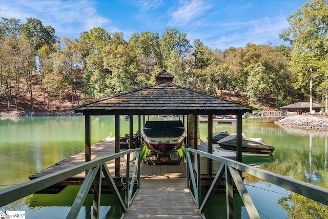 dock area featuring a water view