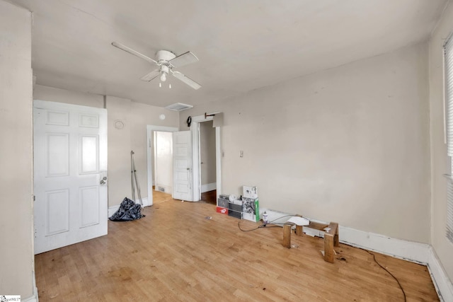 bedroom with ceiling fan and light hardwood / wood-style flooring