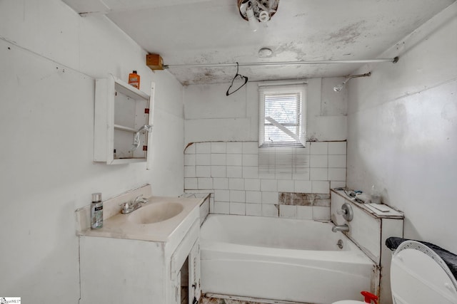 full bathroom with vanity, shower / bath combination, and toilet