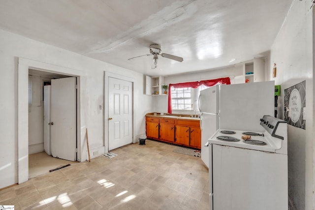 kitchen with ceiling fan and white electric stove