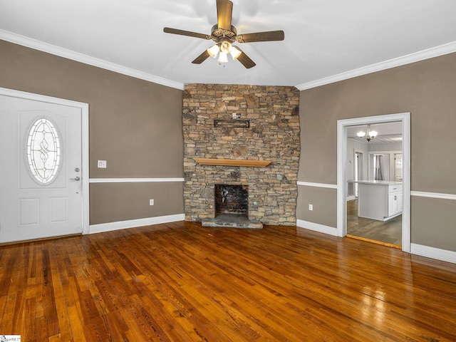 13 Damson St, Spartanburg, SC 29303 - unfurnished living room with a fireplace, wood-type flooring, and ornamental molding