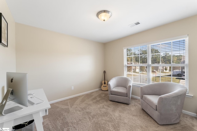 sitting room with light colored carpet