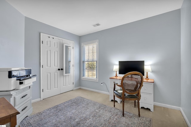 view of carpeted home office