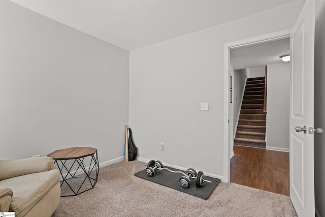 exercise area featuring carpet flooring