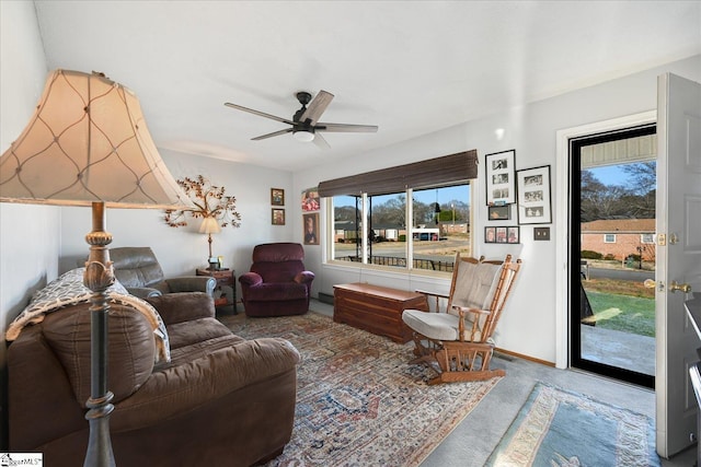 living room featuring ceiling fan