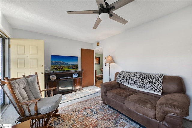 living room with ceiling fan