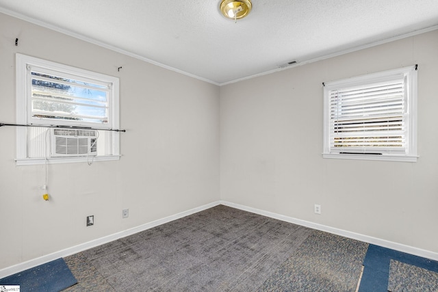 spare room featuring ornamental molding and a textured ceiling