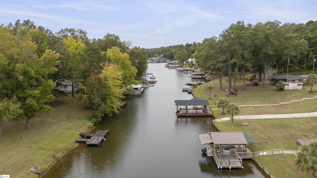 property view of water featuring a boat dock