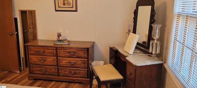 interior space with dark wood-type flooring