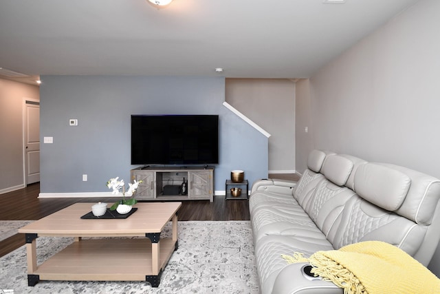 living room with dark wood-type flooring