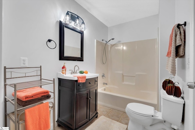 full bathroom featuring tile patterned flooring, vanity, toilet, and shower / tub combination