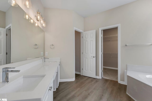 bathroom featuring a bathtub, vanity, and wood-type flooring