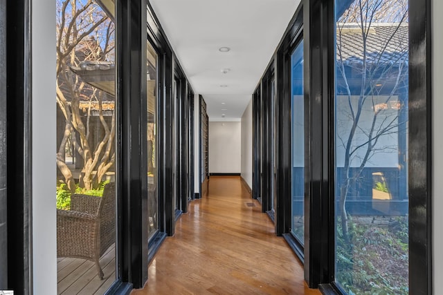 hallway with hardwood / wood-style flooring