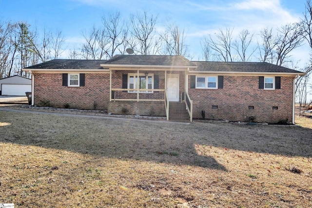 view of front of home with covered porch and a front yard