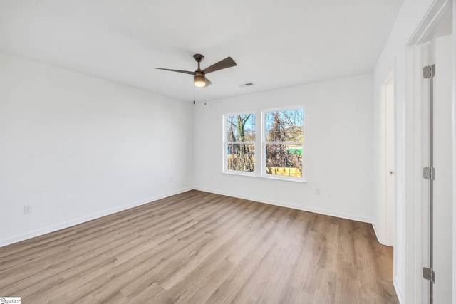 empty room featuring ceiling fan and light wood-type flooring