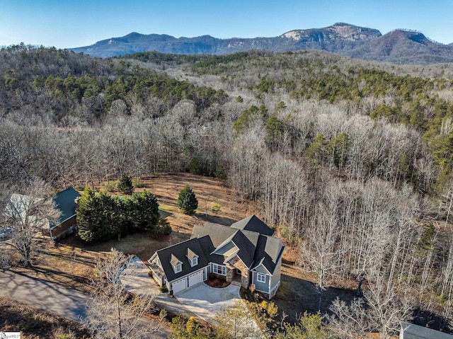 drone / aerial view featuring a mountain view