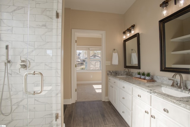 bathroom featuring vanity and walk in shower