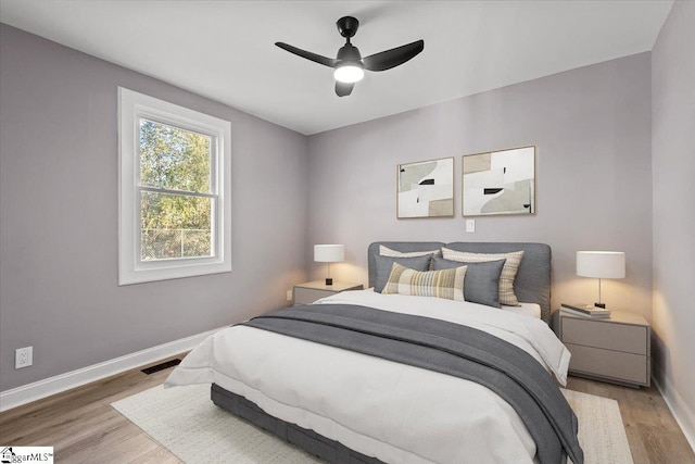 bedroom featuring ceiling fan and wood-type flooring