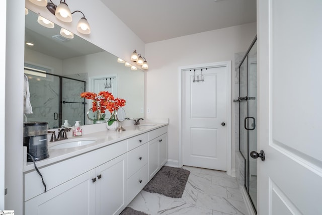 bathroom with vanity and walk in shower