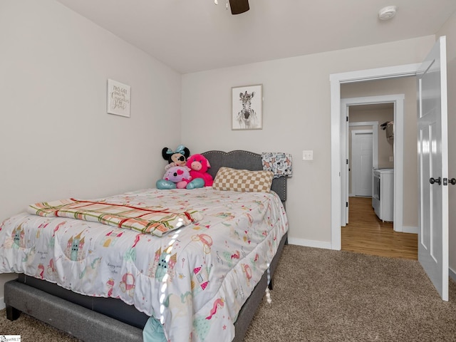 bedroom with carpet flooring and ceiling fan