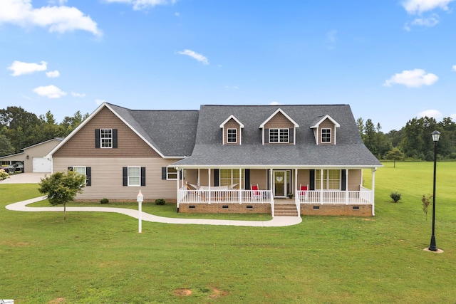 new england style home with a porch and a front yard